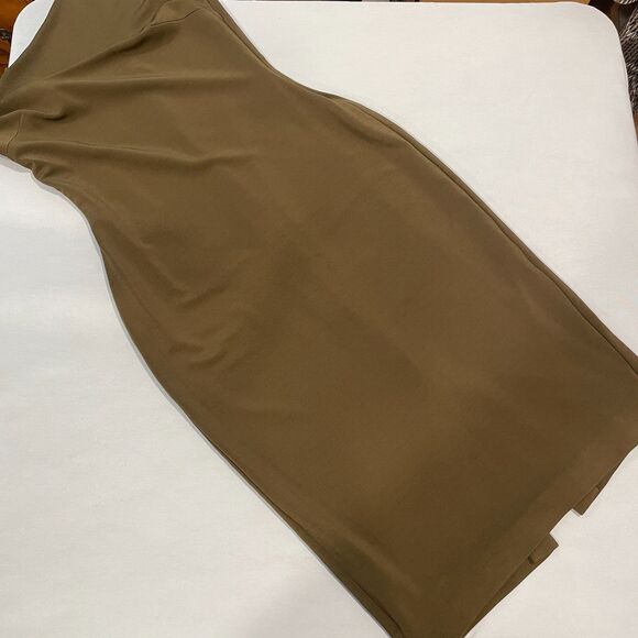 ~ Lauren Ralph Lauren 8 Cocktail Dress LRL Lined Midi Stretch Olive Asymmetrical - Picture 14 of 16